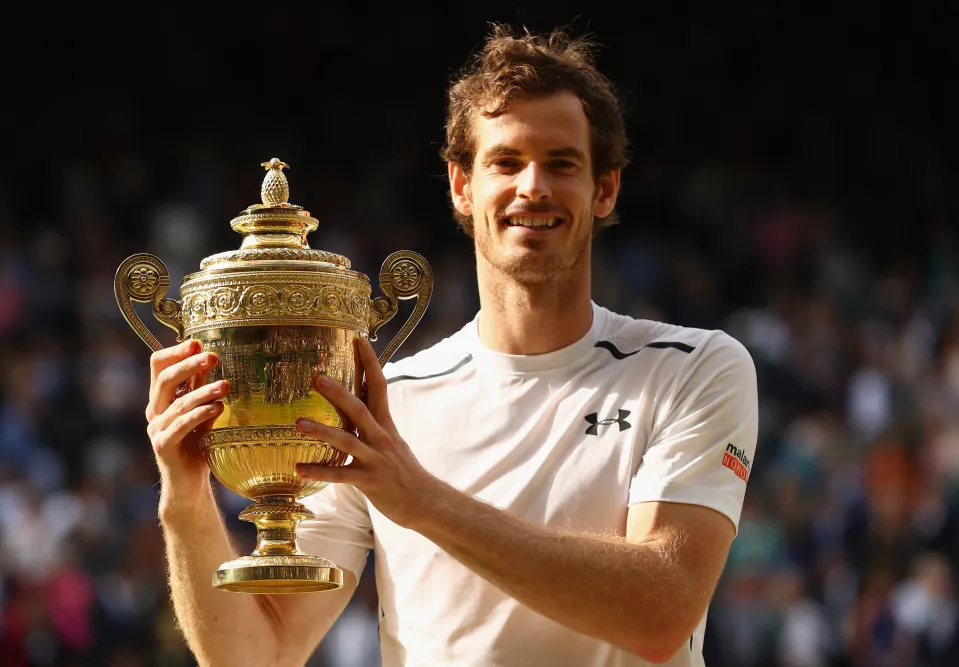 Andy Murray poses with Wimbledon trophy after winning men's singles title in 2016