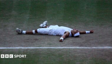 Rafael Nadal bites the Wimbledon trophy