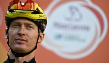 Team Visma-Lease a Bike's US rider Matteo Jorgenson is pictured before the Milan - Sanremo one-day classic cycling race, in Pavia, on March 21, 2026. (Photo by Marco BERTORELLO / AFP)