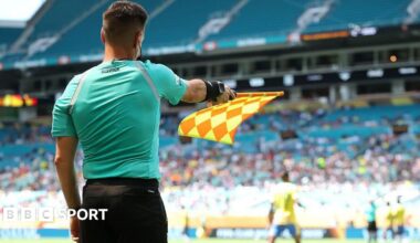 Gary Beswick flags for offside during the Club World Cup game between Mamelodi Sundowns and Fluminense
