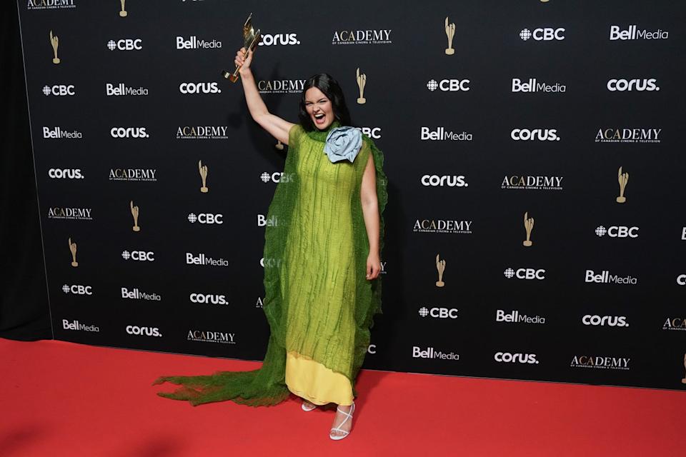 Anna Lambe holds a trophy after winning Best Lead Performer, Comedy for North of North at The Canadian Screen Awards in Toronto on Sunday, May 31, 2026. THE CANADIAN PRESS/Chris Young