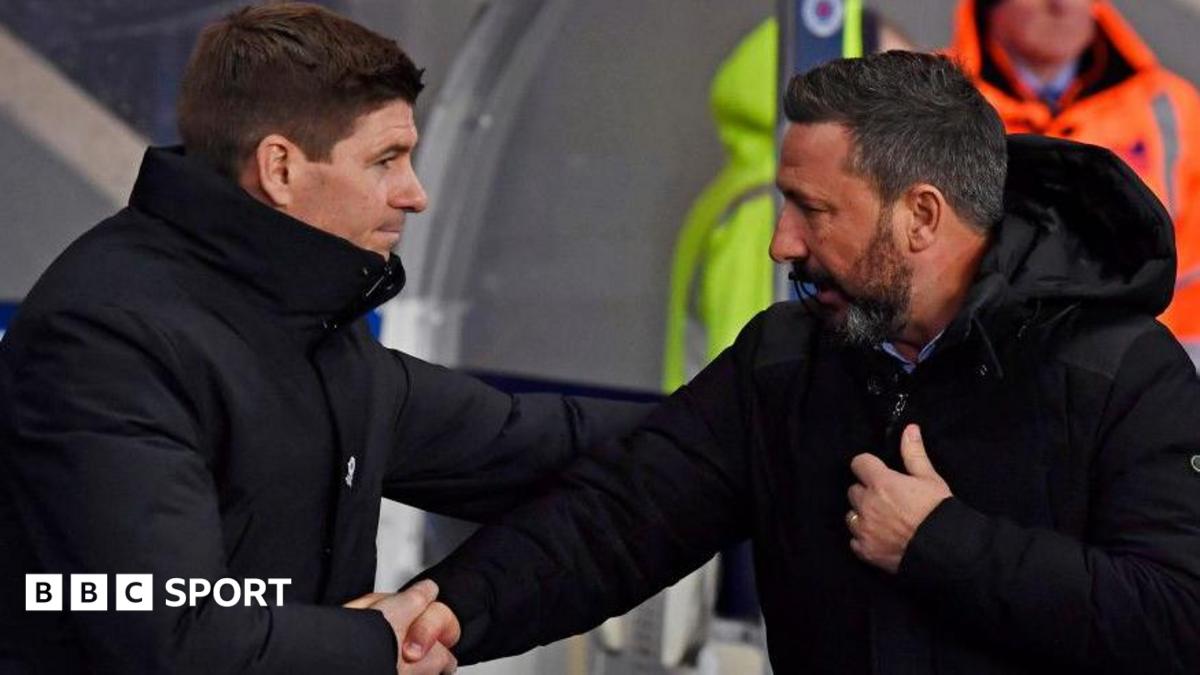 Derek McInnes, then Aberdeen manager, and Steven Gerrard, then Rangers manager shakes hands at Ibrox in 2019