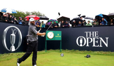 Dustin Johnson tees off at Hoylake