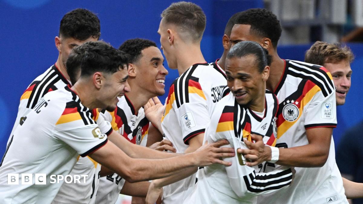 Germany celebrate Jamal Musiala's fourth goal against Curacao