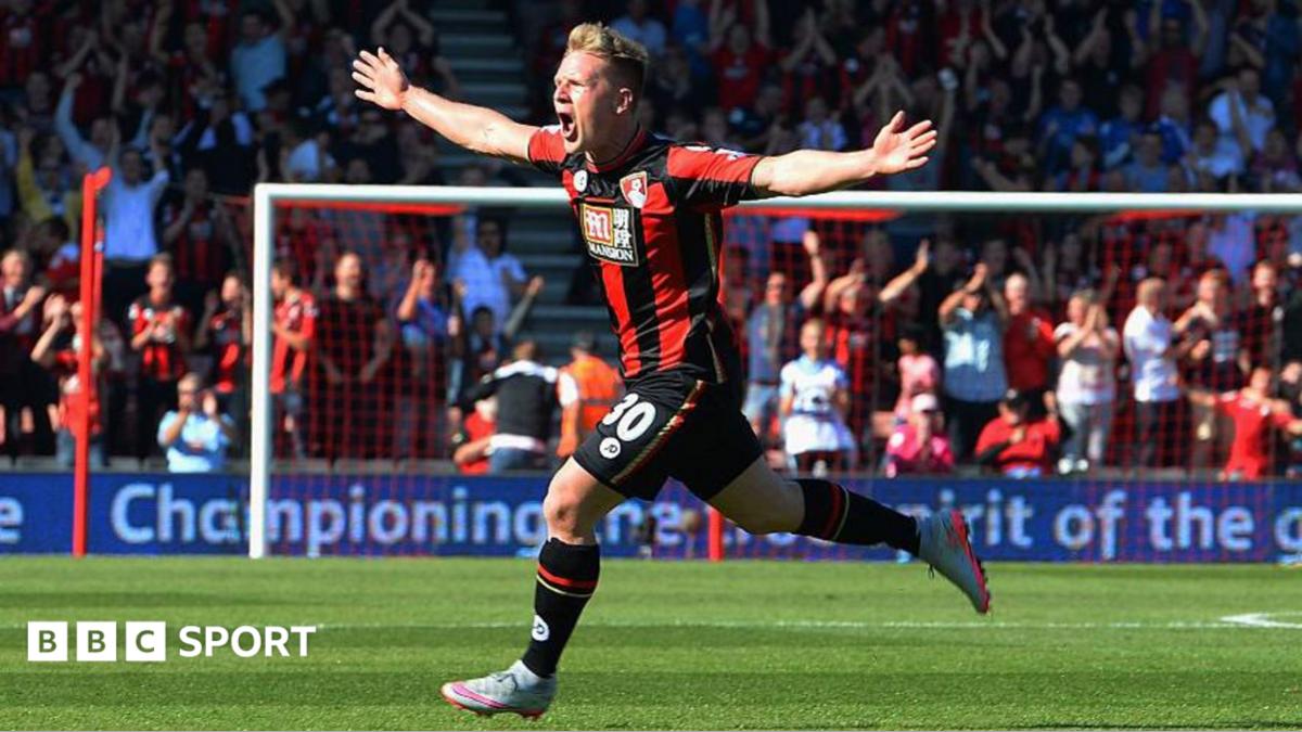 Matt Ritchie, arms spread out, celebrating a goal for Bournemouth