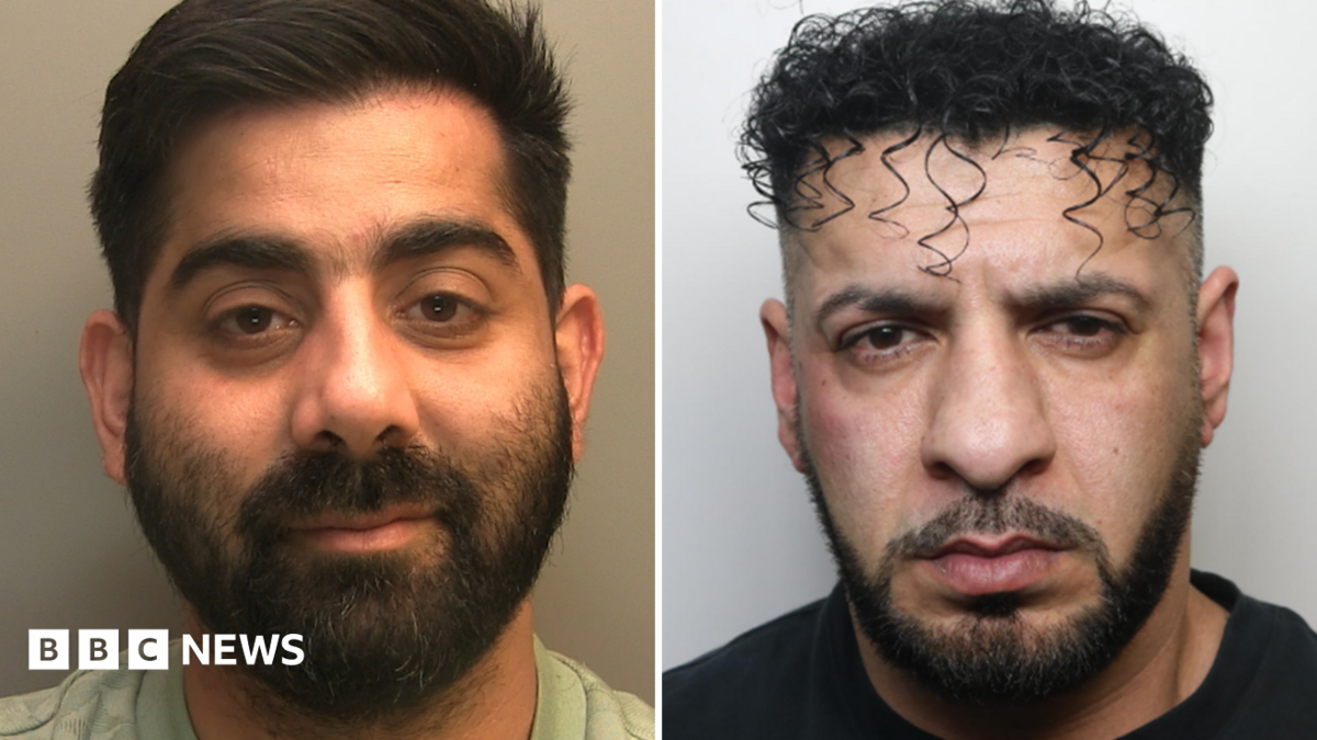 A composite image of Muhammad Hussain (left) and Riaz Wadood. Muhammed has short dark hair and a full beard, and is wearing a light green patterned top. Riaz has short, tightly curled hair with defined curls falling onto the forehead, and a close-trimmed beard and moustache. He is wearing a black top.