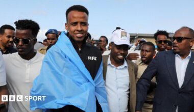 Somali referee Omar Abdulkadir Artan arriving at Aden Abdulle Osman International Airport in Mogadishu, Somalia.