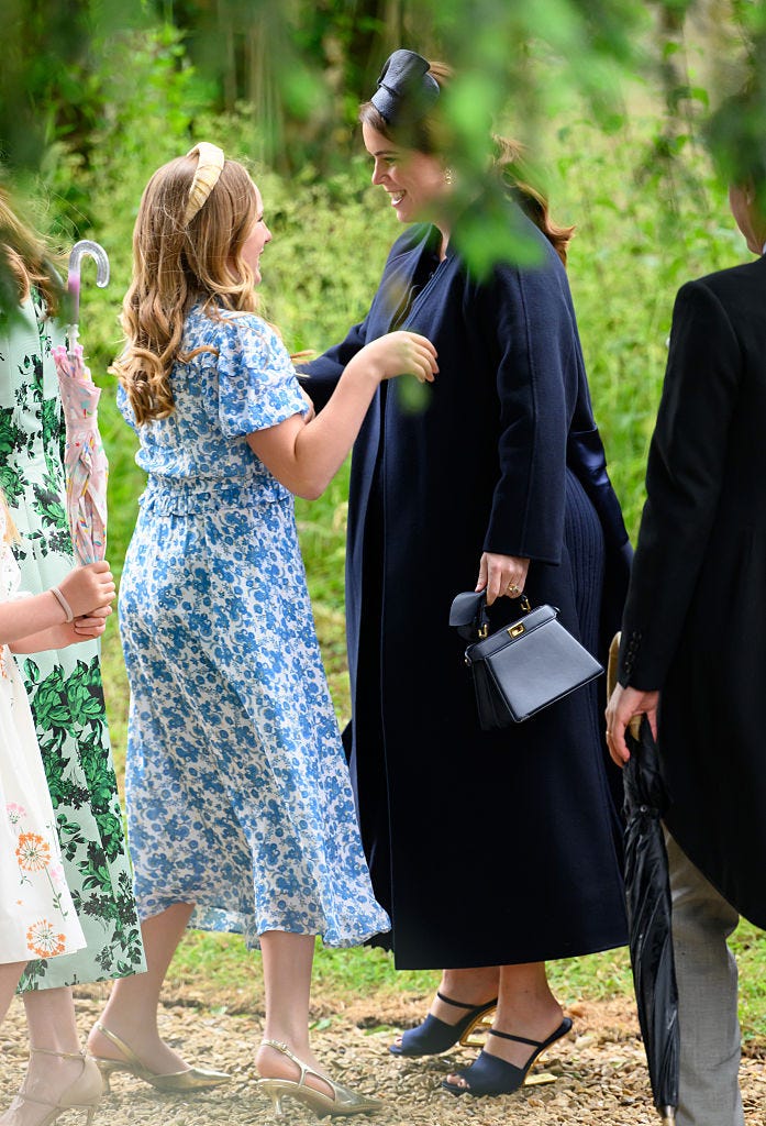 kemble, england june 06 mia tindall and princess eugenie of york arrive for the royal wedding of peter phillips and harriet sperling at all saints church on june 06, 2026 in kemble, england photo by karwai tangwireimage