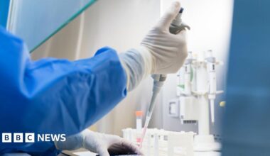 Scientists conduct scientific experiments in the biosafety cabinet of the laboratory - stock photo.