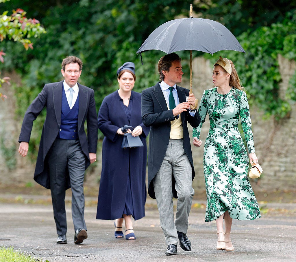 kemble, england june 06 embargoed for publication in uk newspapers until 24 hours after create date and time jack brooksbank, princess eugenie, edoardo mapelli mozzi and princess beatrice attend the wedding of peter phillips and harriet sperling at all saints church on june 6, 2026 in kemble, england peter phillips, son of princess anne, princess royal and eldest grandchild of queen elizabeth ii, will marry nhs nurse and writer harriet sperling during a ceremony at all saints church in kemble today photo by max mumbyindigogetty images