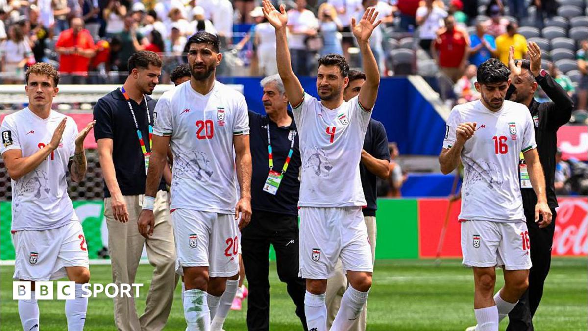 Iran players applaud their fans at the Los Angeles Stadium