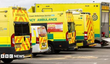Ambulances and emergency incident vehicles in the car park