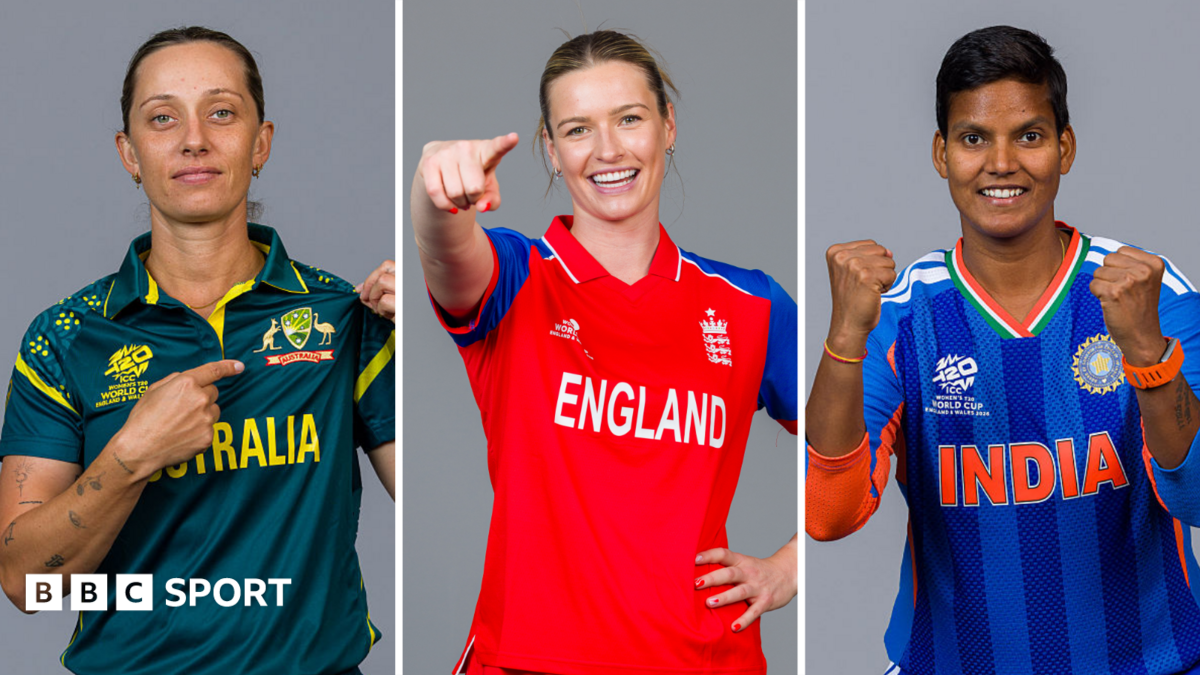 A split graphic of Australia's Ash Gardner (left), England's Lauren Bell (centre) and India's Deepti Sharma (right)