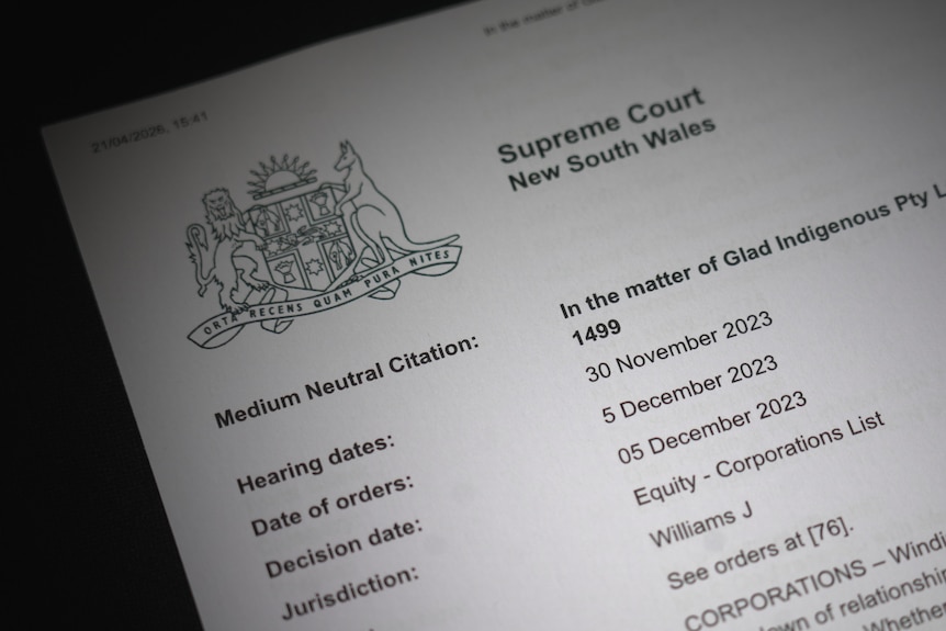 A document showing the supreme court application relating to Glad Indigenous
