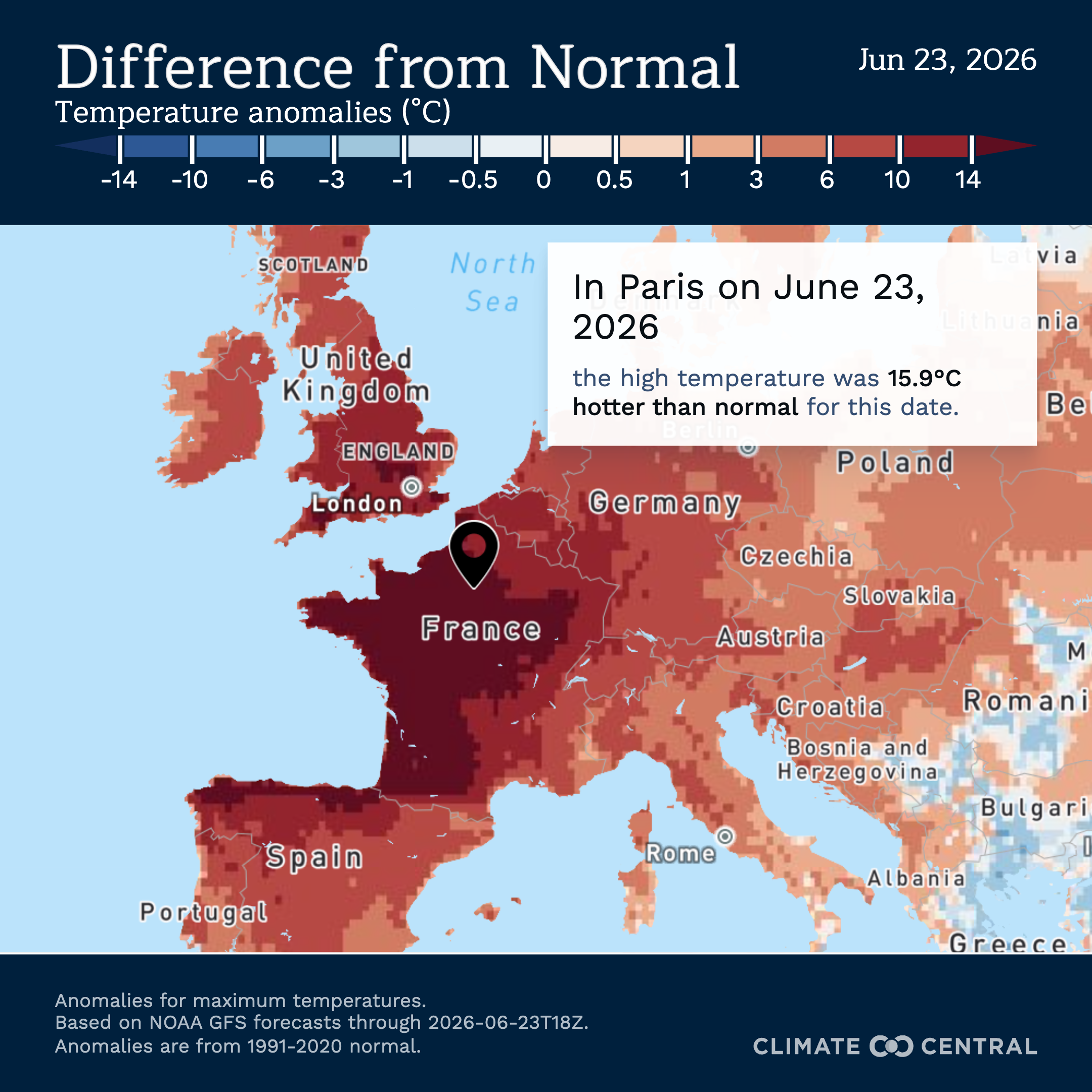 Maximum temperature anomaly in Paris