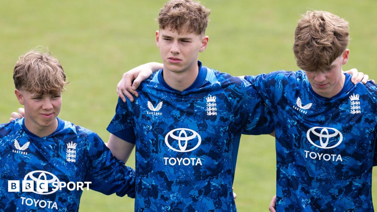 Rocky Flintoff stands with England U19s team-mates