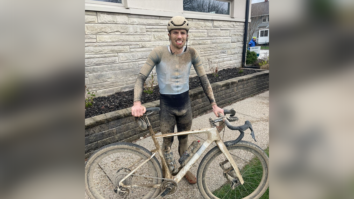 Zach Nehr post-race aside his gravel bike