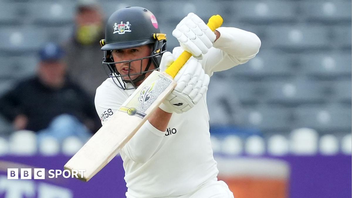 Graeme van Buuren, wearing his Gloucestershire whites and a helmet, plays a shot against Kent at Seat Unique Stadium, Bristol on 10 May 2026
