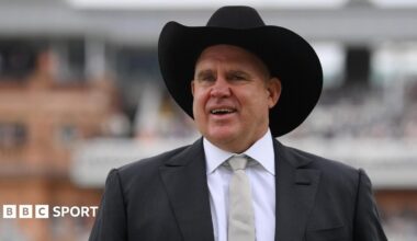 Matthew Hayden at Lord's, wearing a black suit and a Stetson hat