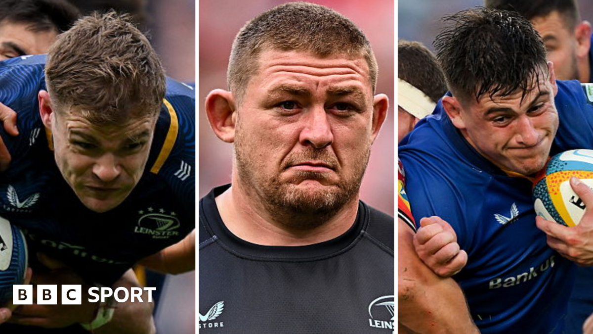 Split picture of Garry Ringrose, Tadhg Furlong and Dan Sheehan in Leinster team kit