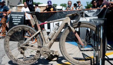 Photos of the bikes from the finish line of Unbound Gravel 2026