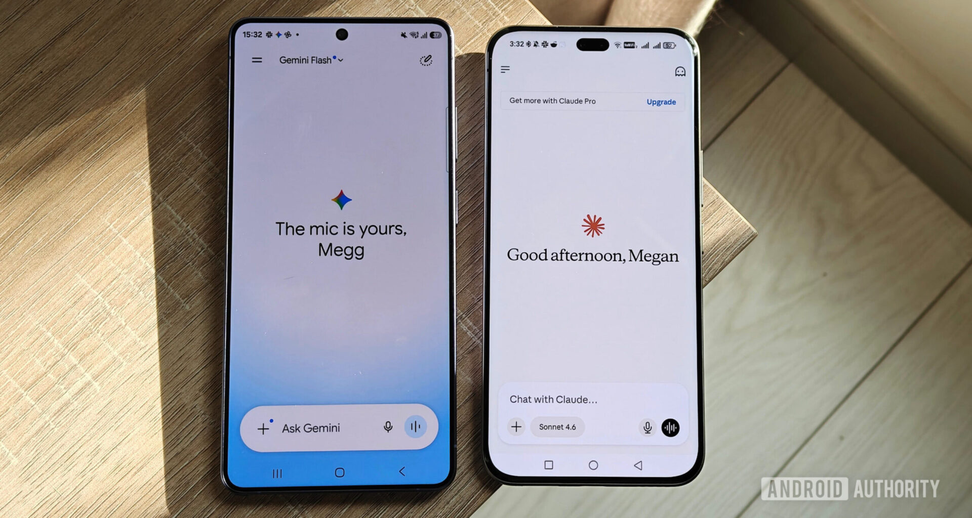 gemini and claude on two smartphones next to each other