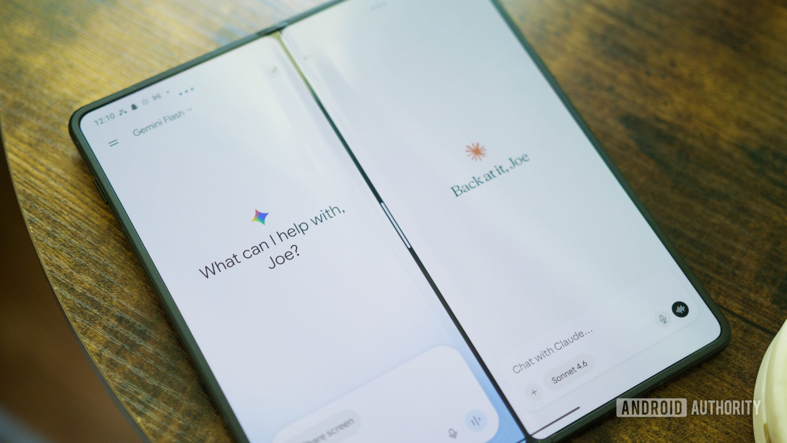 gemini claude apps foldable phone 2 Gemini and Claude apps running side-by-side on an Android phone.