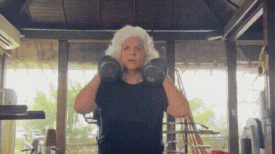 Pinkie Roshan works out to build strength and stay happy.