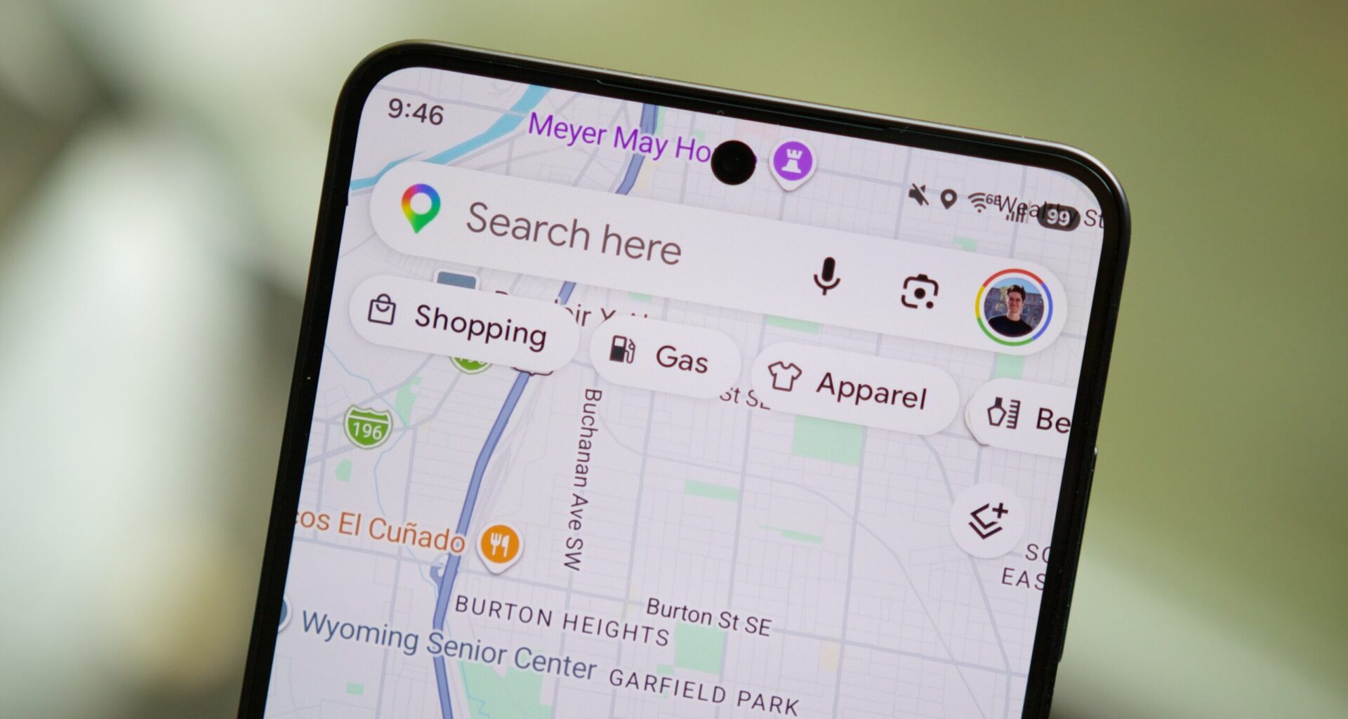 Google Maps search bar with the "Gas" button below it.