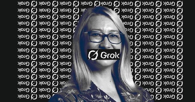 A headshot of Jess Asato with the words 'Groks' over her mouth and in the background.