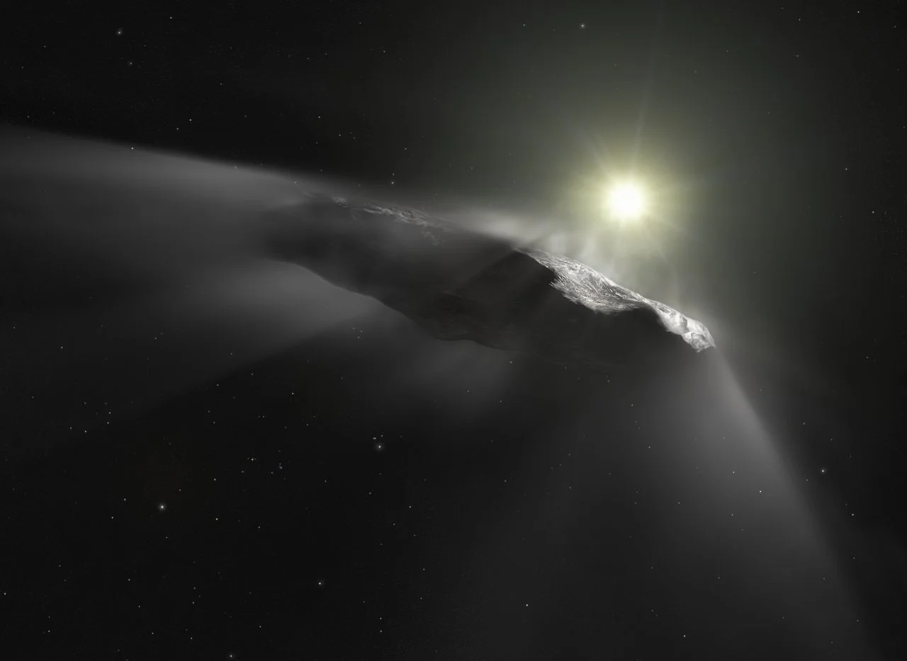 Artist's depiction of interstellar object 1I/'Oumuamua. Credit - ESA/Hubble, NASA, ESO, M. Kornmesser
