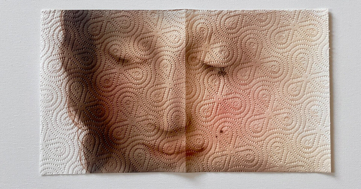 airbrushed onto paper towels, these fragile artworks explore memory and perception