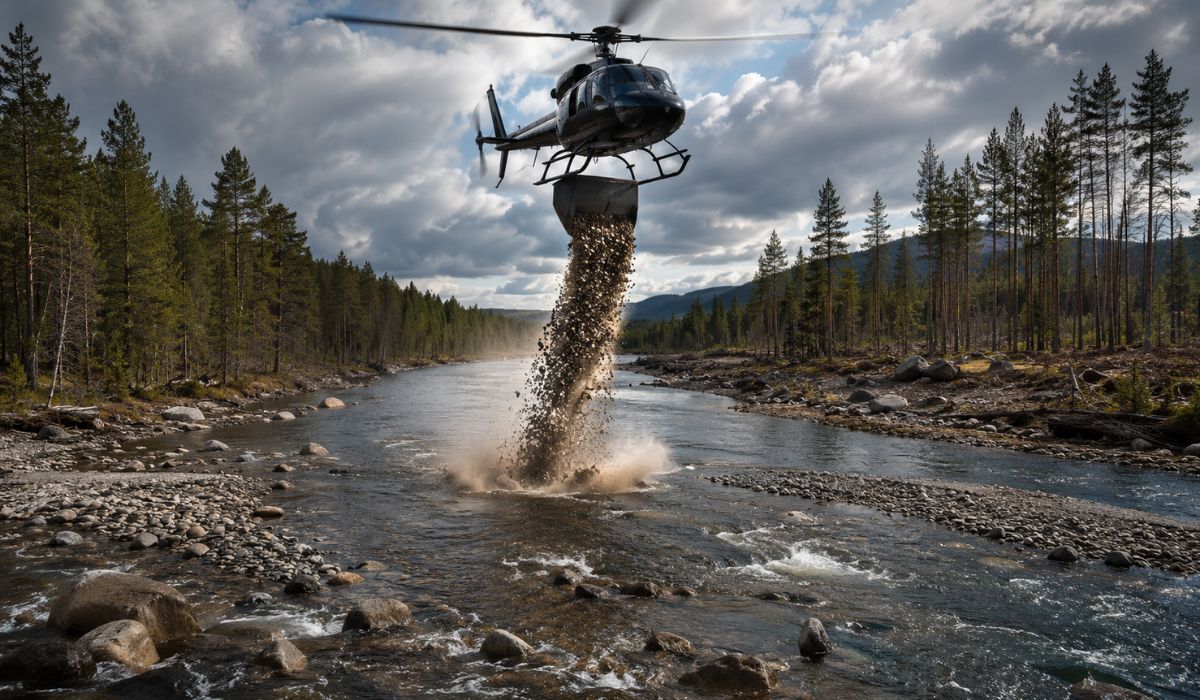 Helicopter Drops 180 Tons of Sand and Gravel on Swedish River to Revive Ecosystem Damaged by Decades of Exploitation