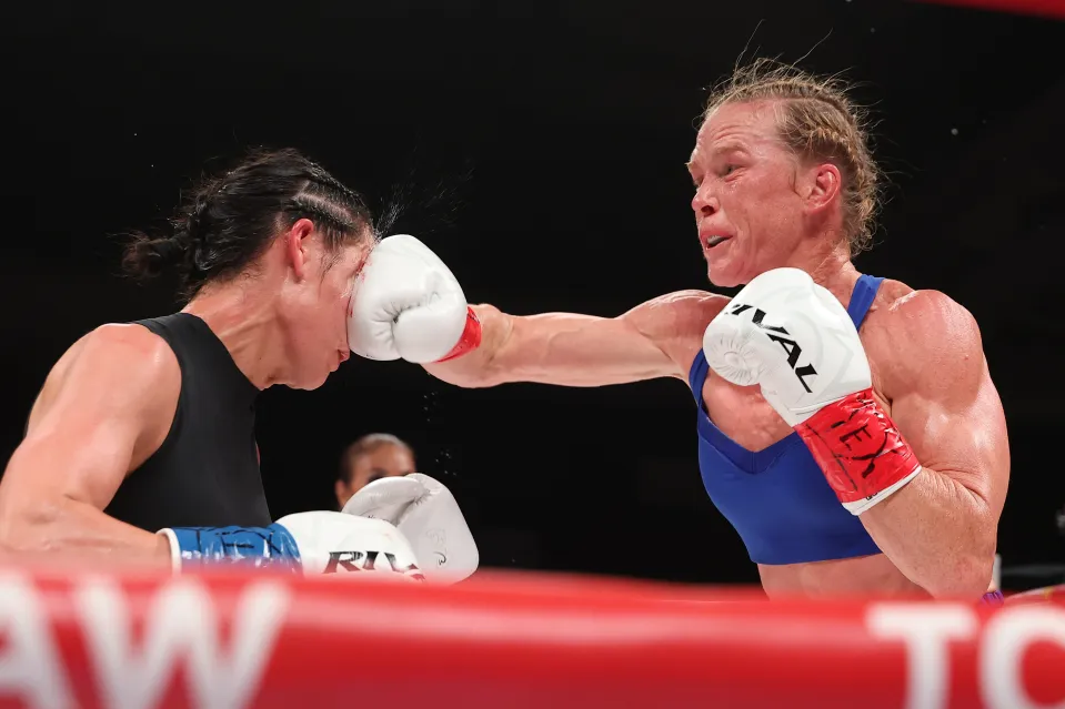Holly Holm lands a right hand on Stephanie Han during their WBA lightweight championship bout at El Paso County Coliseum on May 30, 2026 in El Paso, Texas