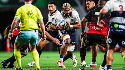 Hoskins Sotutu in action for the Blues against Crusaders Hoskins Sotutu in action for the Blues against Crusaders