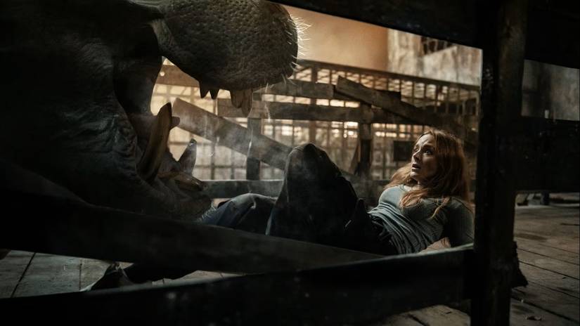 A woman about to be a attacked by a hippo from the movie Hungry