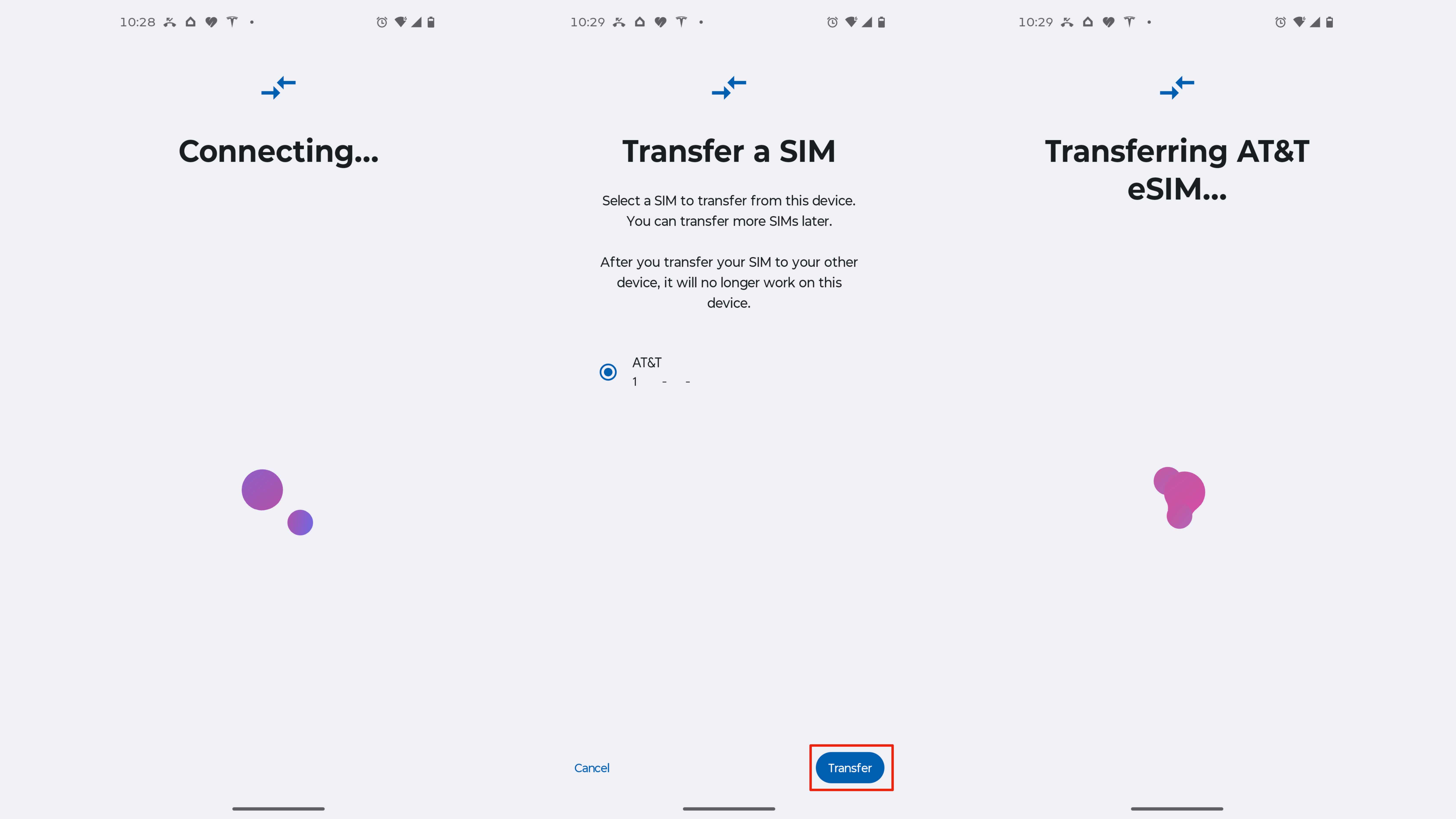Transferring an eSIM from Android to iOS.