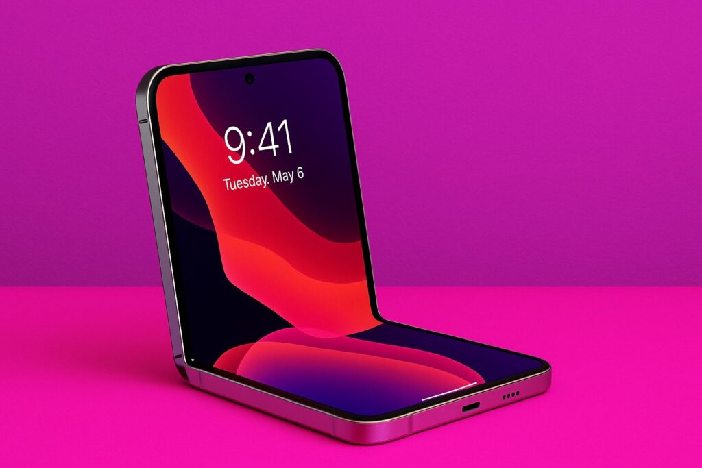 Foldable iPhone 18 concept render shown open and closed