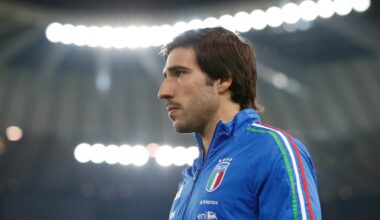 UDINE, ITALY - OCTOBER 14: Sandro Tonali of Italy before kick off at the UEFA Nations League 2024/25 League A Group A2 match between Italy and Israel at Stadio Friuli on October 14, 2024 in Udine, Italy. (Photo by Timothy Rogers/Getty Images)