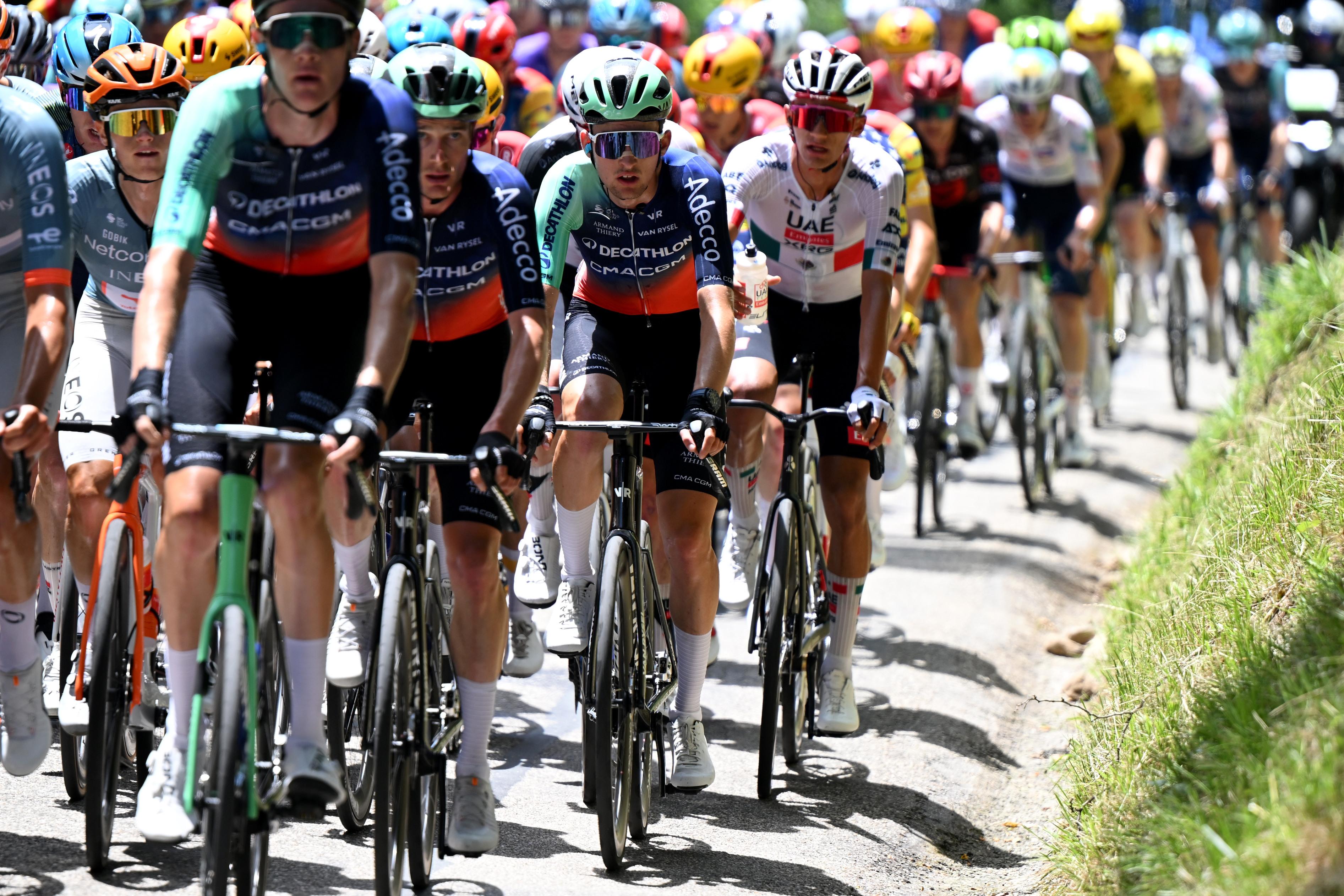 SAINT-ISMIER, FRANCE - JUNE 07: Paul Seixas of France and Team Decathlon CMA CGM competes during the 78th Tour Auvergne-Rhone-Alpes 2026, Stage 1 a 146.2km stage from Vizille to Saint-Ismier / #UCIWT / on June 07, 2026 in Saint-Ismier, France. (Photo by Dario Belingheri/Getty Images)