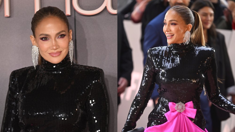 Jennifer Lopez wears Richard Quinn at the "Office Romance" UK Premiere on June 3 in London.