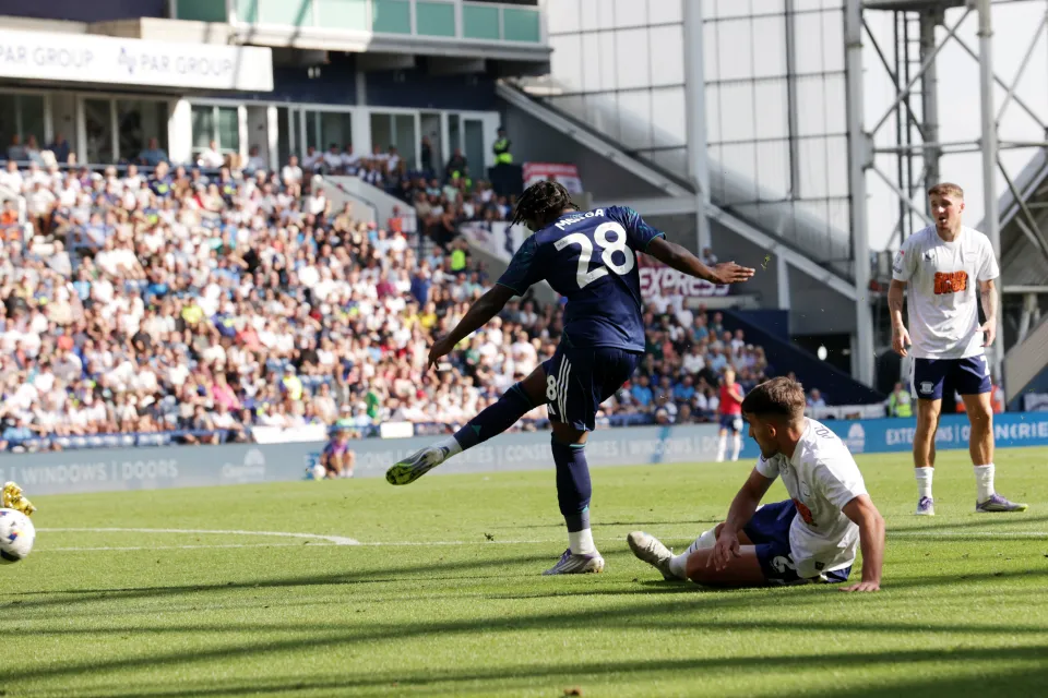 Jeremie Monga scores against Preston