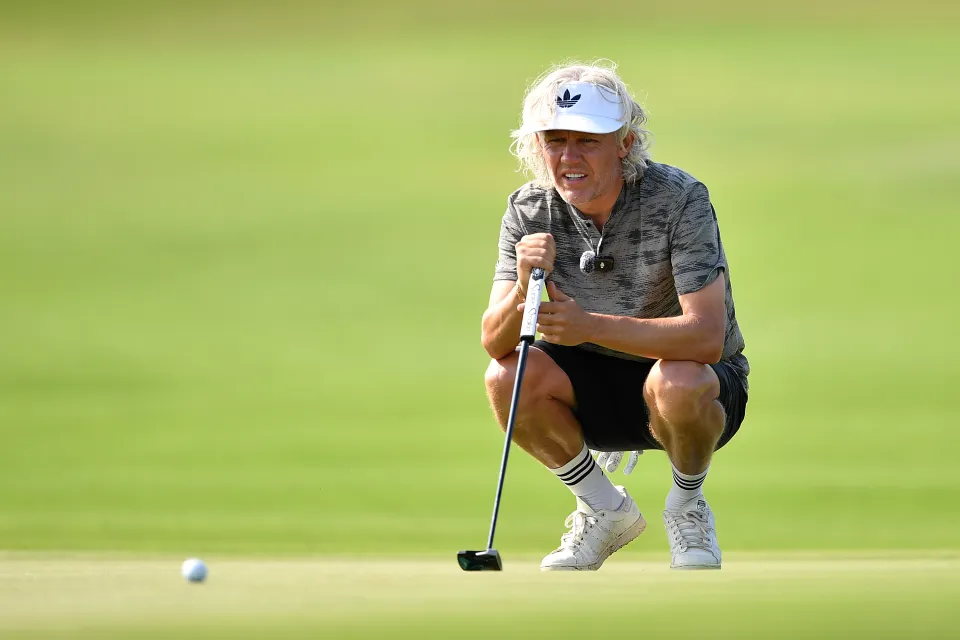 Jimmy Bullard lines up a putt at the Legends Tour Trophy