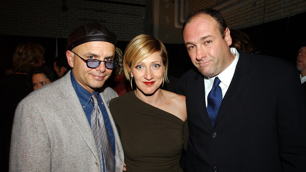 Joe Pantoliano smiling with Edie Falco and James Gandolfini at a New York event