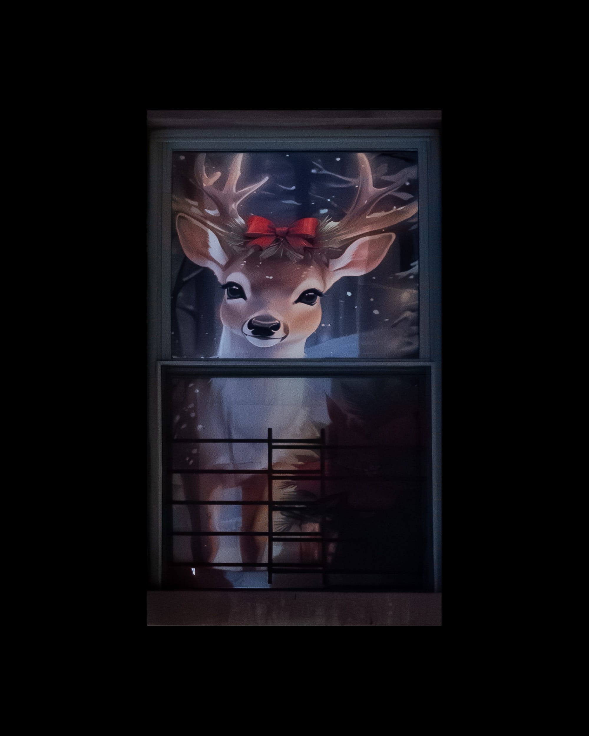 a photograph of an illuminated apartment window in New York City