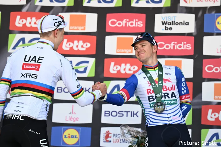 Tadej Pogacar and Remco Evenepoel at the 2026 Liêge-Bastogne-Liège