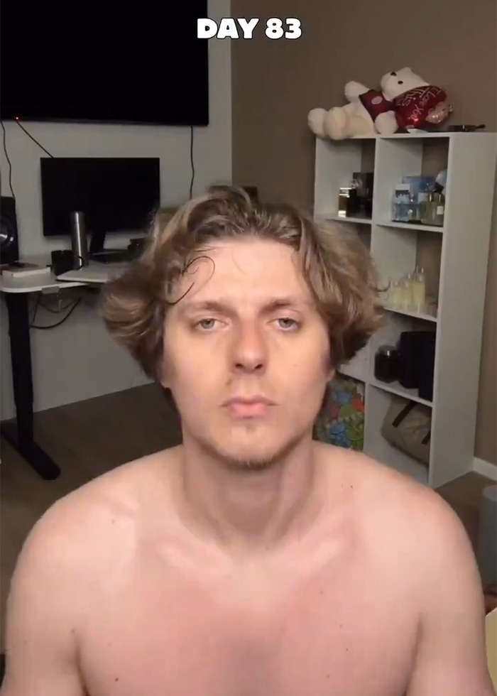 Man showing sharp jawline on day 83 after daily jaw exercises Man showing sharp jawline on day 83 after daily jaw exercises
