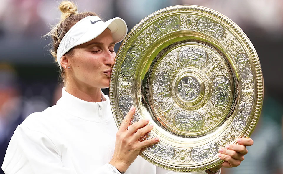 Marketa Vondrousova after winning Wimbledon in 2023.