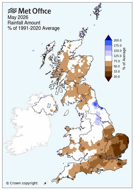 UK rainfall for May 2026