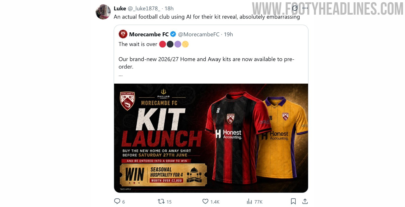 Morecambe 26-27 Kit Launch Faces Massive Backlash Over AI-Generated ChatGPT Image